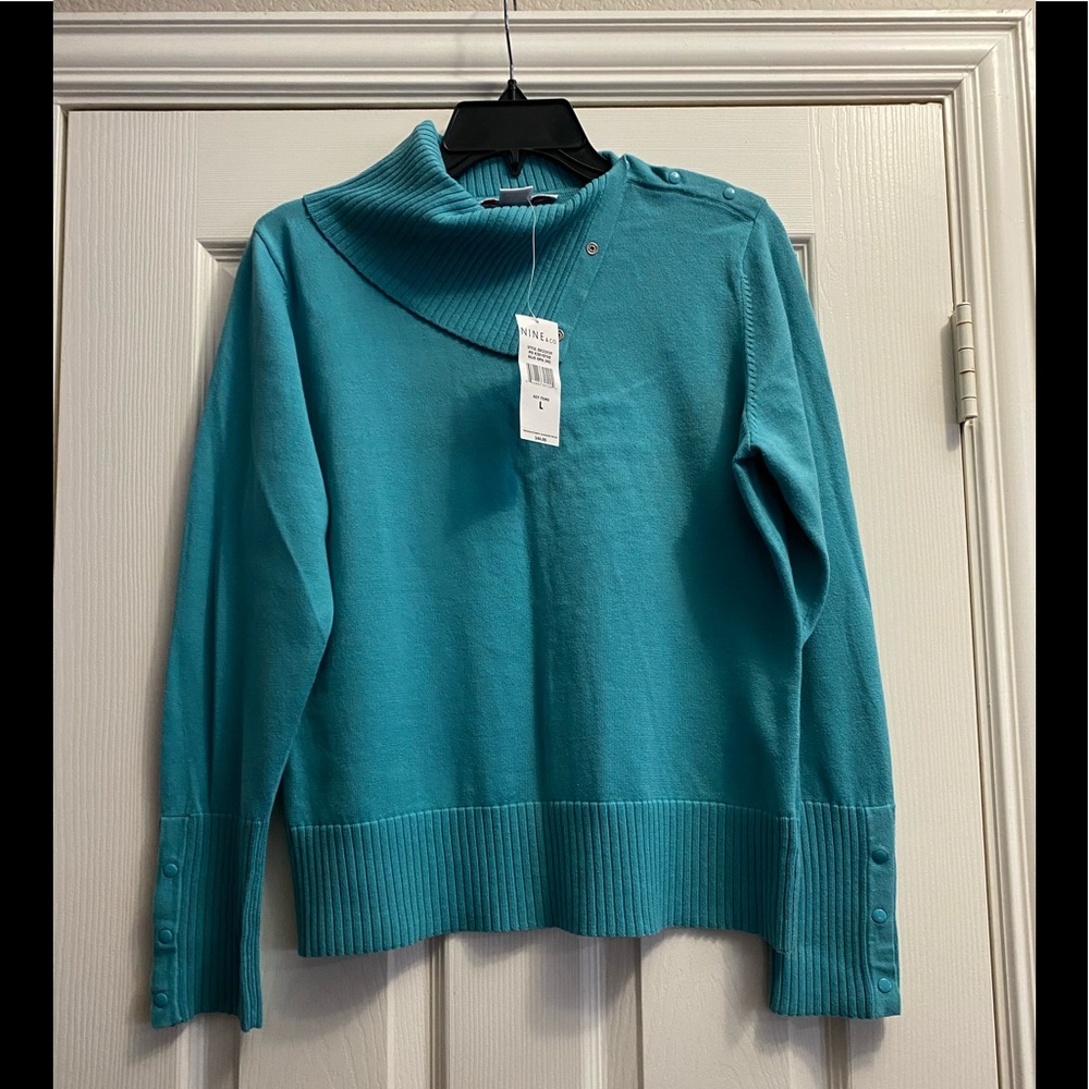 NWT NINE & Co. Collared Sweater With Snap On Sleeves/Collar Sz L